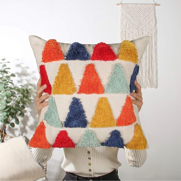 New Anthropologie Boho Abstract Tufted Throw Pillow Case Cover Sham - 18" x 18" - Picture 2 of 5